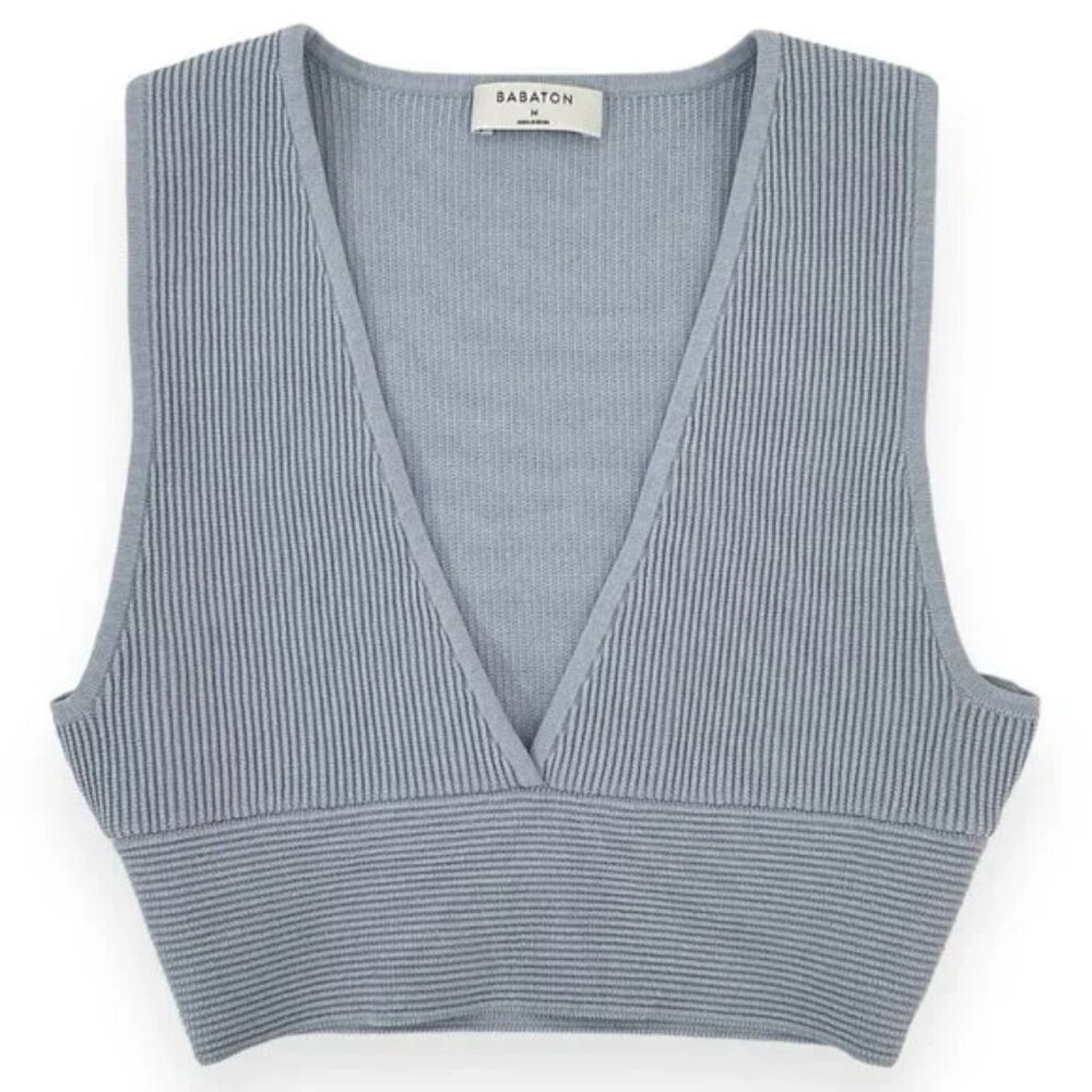Aritzia Babaton Blue Sculpt Knit Crop Top Size S